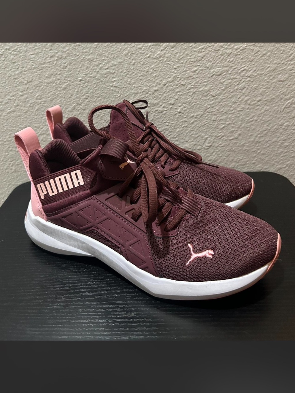 Woman’s Puma Softride Enzo Pink and Wine Red Running Shoes Athletic Sneaker